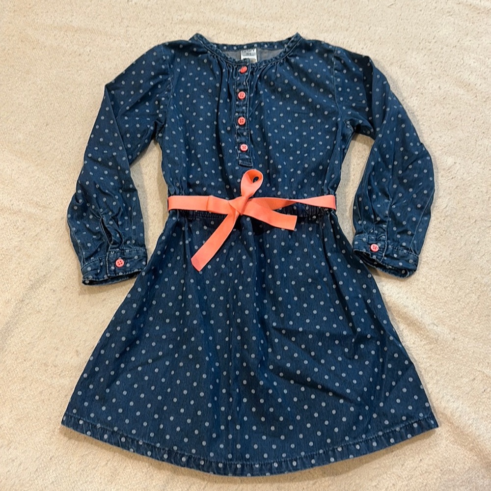 Carter’s size 5T denim polka dot long sleeve dress
